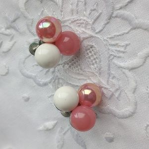 Bubble gum pink, iridescent white acrylic screw back earrings